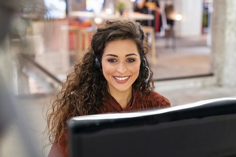 woman working with headset